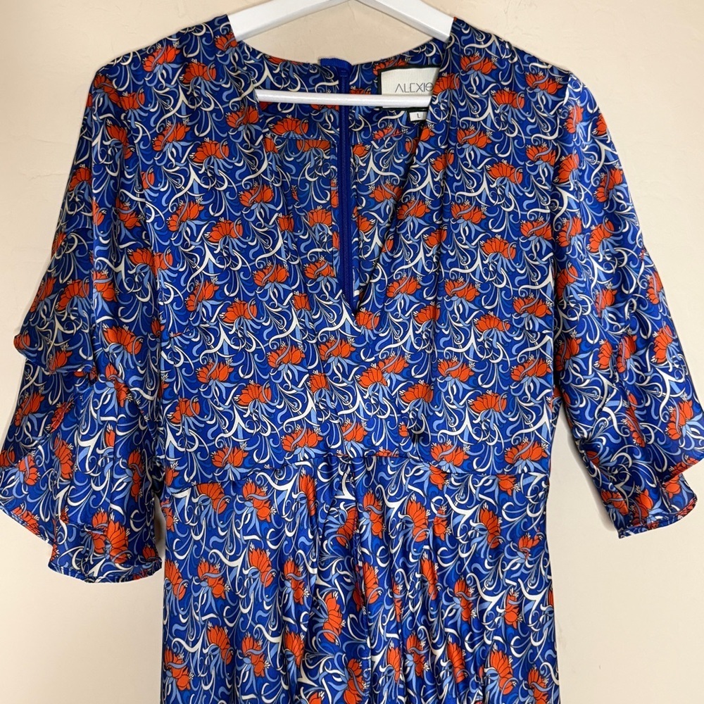 ALEXIS Alleria Printed Blue Floral Ruffle Midi Dress Women’s Large - Picture 8 of 12